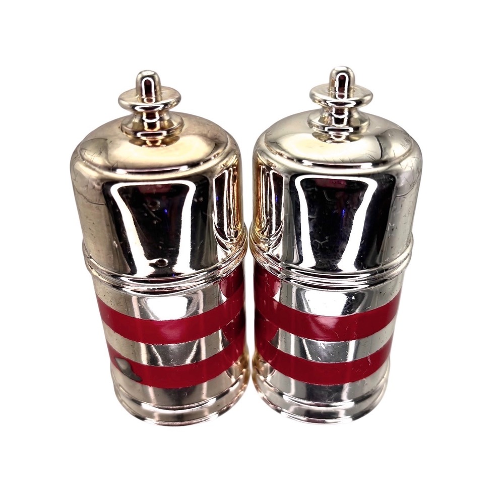 Vintage Towle Silver Plated Salt and‎ Pepper Shakers Set Red Stripes